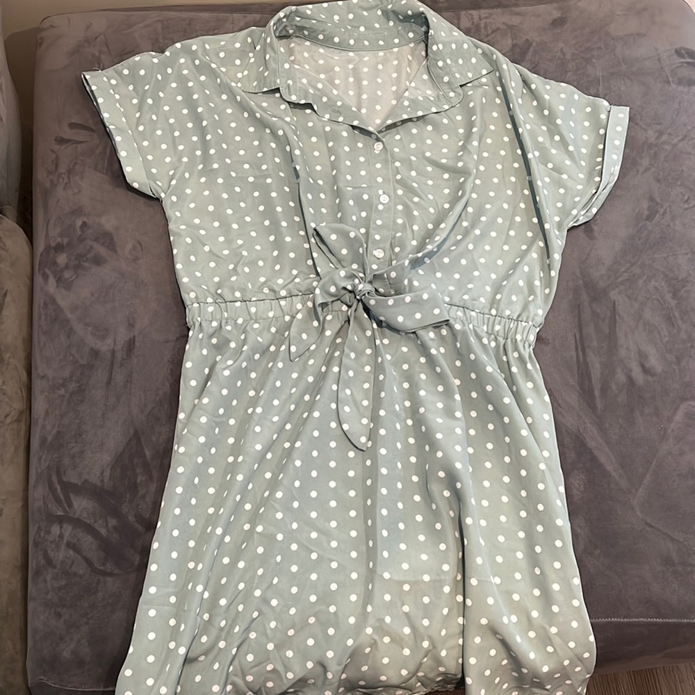 Sage green polkadot dress